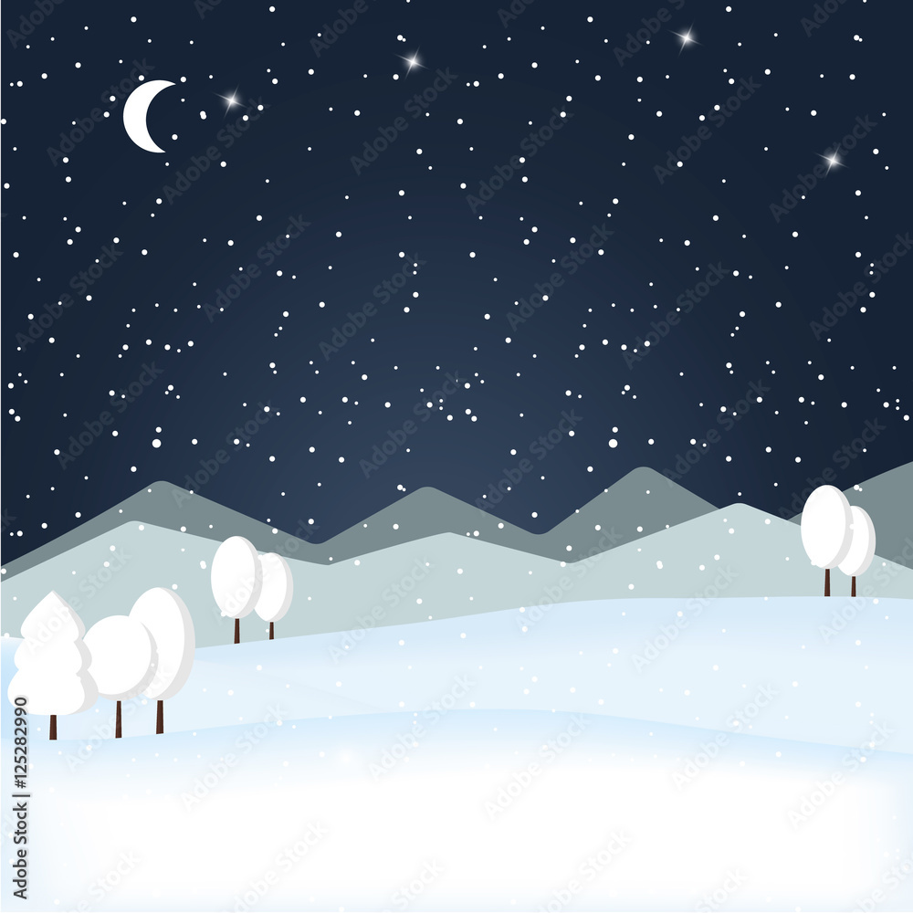 Vector of winter night landscape.