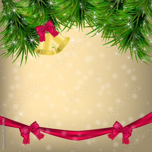 Christmas  Greeting card with Christmas tree and jingle bells
