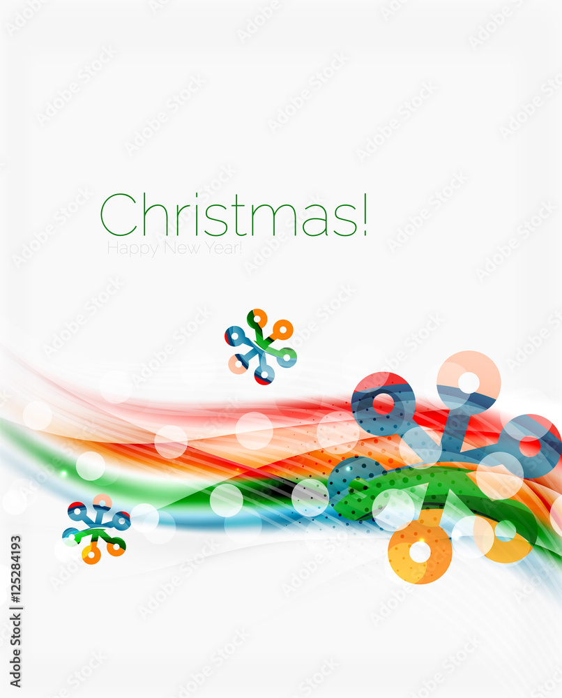 Fototapeta premium Color wave line with snowflakes, winter vector business template