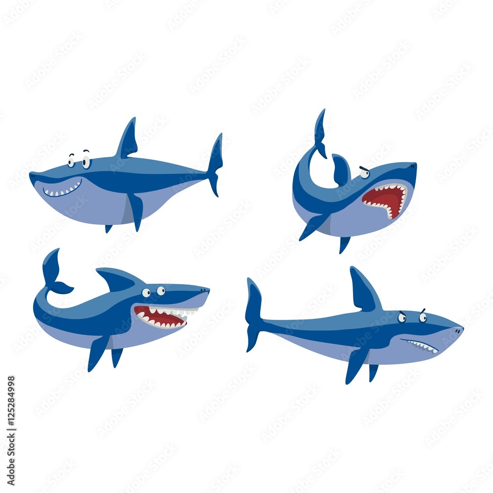 Obraz premium Vector shark character set.