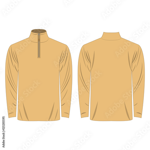 Half-Zipper long sleeve light brown, tan color Shirt isolated vector on the white background