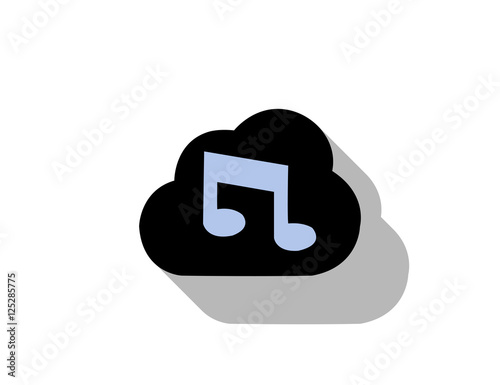 Vector cloud music symbol icon with long shadow effect