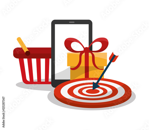 Smartphone target and gift icon. digital marketing media and ecommerce theme. Colorful design. Vector illustration