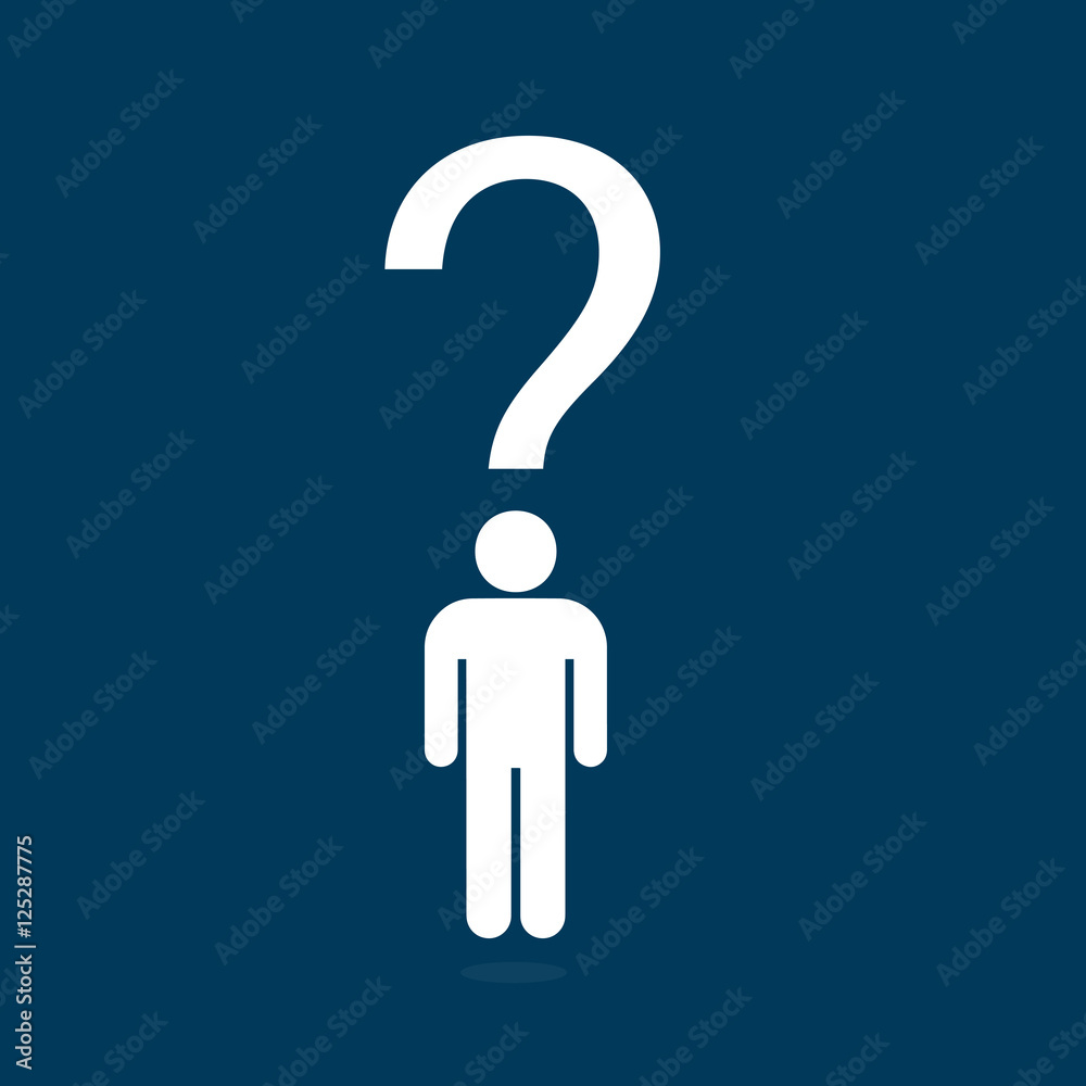 People Question icon Illustration. People icon standing with question symbol on his head People Question icon Illustration. People icon standing with question symbol on his head