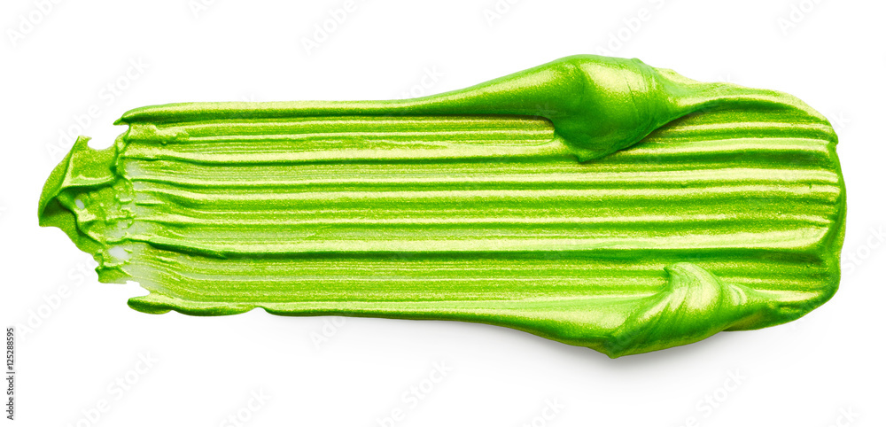 Fototapeta premium Green paint stroke isolated on white background