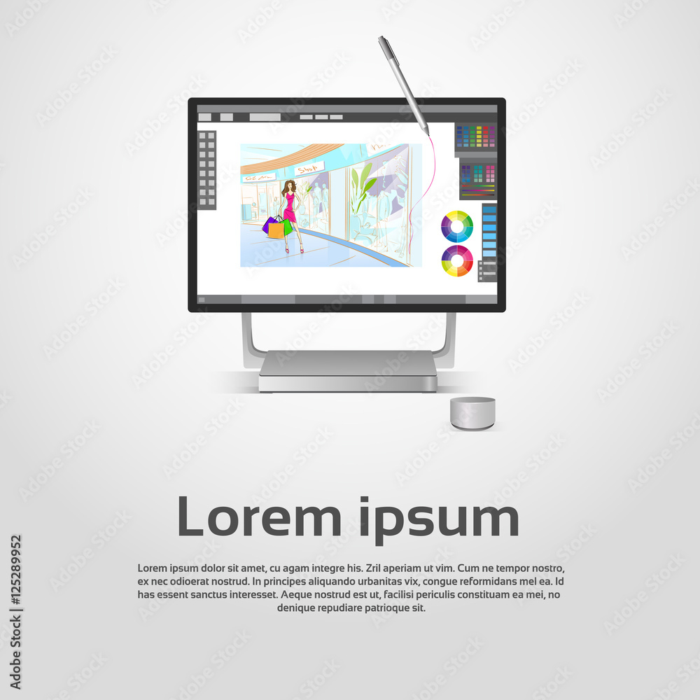 Desktop Modern Computer Graphic Designer Workplace Vector Illustration Desktop Modern Computer Graphic Designer Workplace Vector Illustration