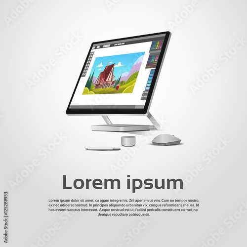 Desktop Modern Computer Graphic Designer Workplace Vector Illustration