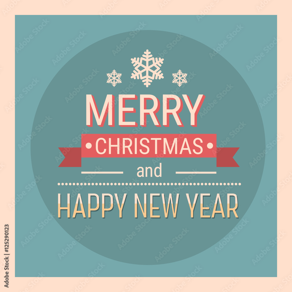 Merry Christmas Happy New Year Celebration Retro Holiday Banner Flat Vector Illustration Merry Christmas Happy New Year Celebration Retro Holiday Banner Flat Vector Illustration