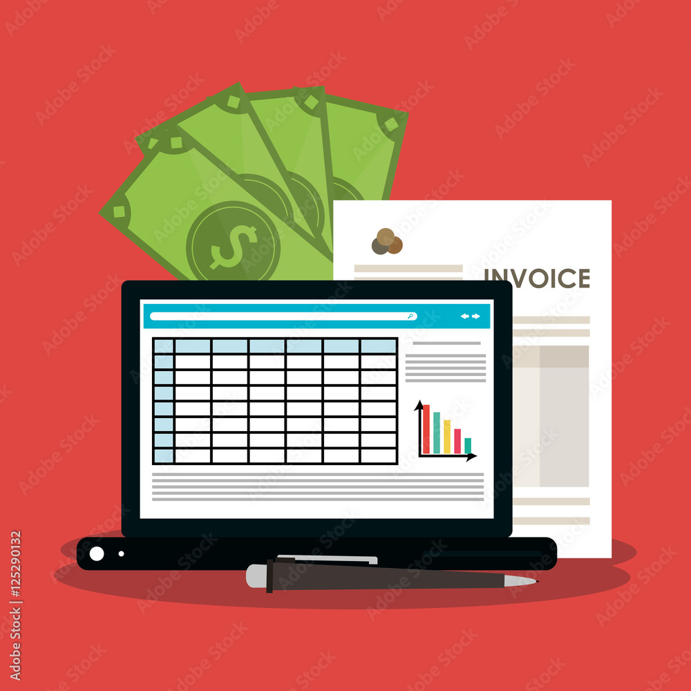 Invoice document bills and laptop icon. Business finanace payment and tax theme. Colorful design. Vector illustration Invoice document bills and laptop icon. Business finanace payment and tax theme. Colorful design. Vector illustration