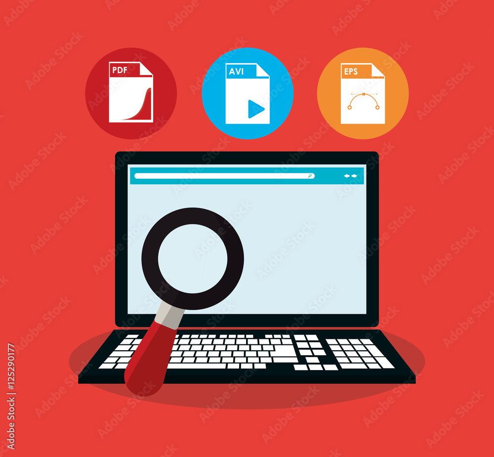 Invoice document lupe and laptop icon. Business finanace payment and tax theme. Colorful design. Vector illustration Invoice document lupe and laptop icon. Business finanace payment and tax theme. Colorful design. Vector illustration
