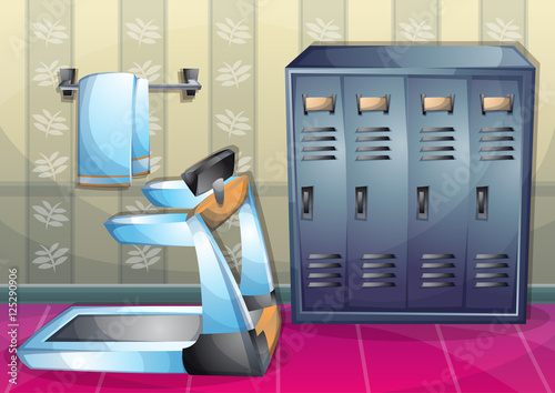 cartoon vector illustration interior fitness room with separated layers in 2d graphic