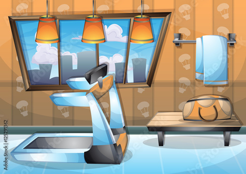 cartoon vector illustration interior fitness room with separated layers in 2d graphic