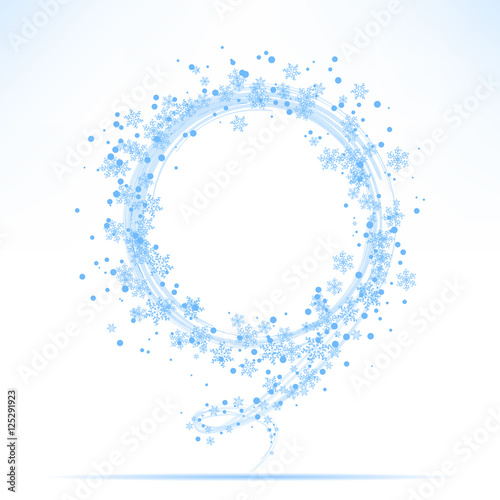 Beautiful winter wind banner with light blue snowflakes on white background. Vector illustration.