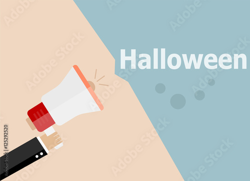 flat design business illustration concept. Halloween digital marketing business man holding megaphone for website and promotion banners. © fotoscool