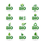 Eco Friendly Organic Natural Product Web Icon Set Green Logo Collection Flat Vector Illustration