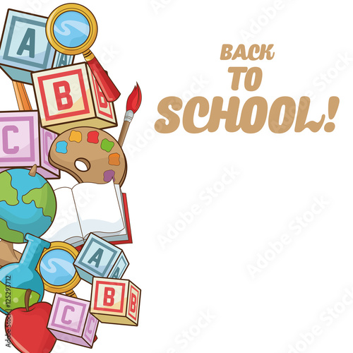 Blocks lupe apple flask planet and book icon. Back to school theme. Colorful design. Vector illustration