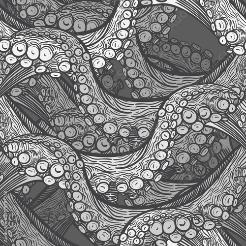 Octopus tentacles ornamental coloring page for art therapy seamless pattern ink art