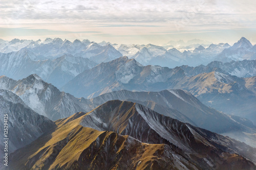 Aerial panorama of mountain peaks