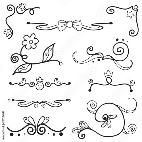 set of doodle style swirls with girly elements