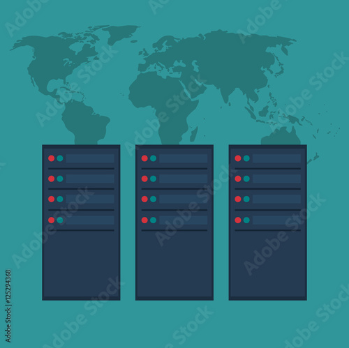 Web hosting and map icon. Big data center base and information theme. Colorful design. Vector illustration