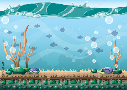cartoon vector underwater background with separated layers for game art and animation game design asset in 2d graphic