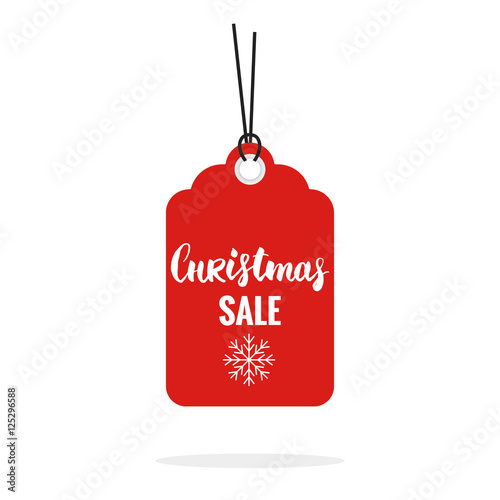 Christmas sale tag sticker vector isolated. Discount or special offer price tag on Christmas sale. Sale label contains hand drawn brush lettering