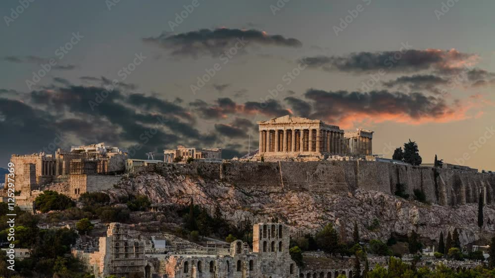 Temple of Parthenon 4K timelapse, Athenian Acropolis, Athens, Greece