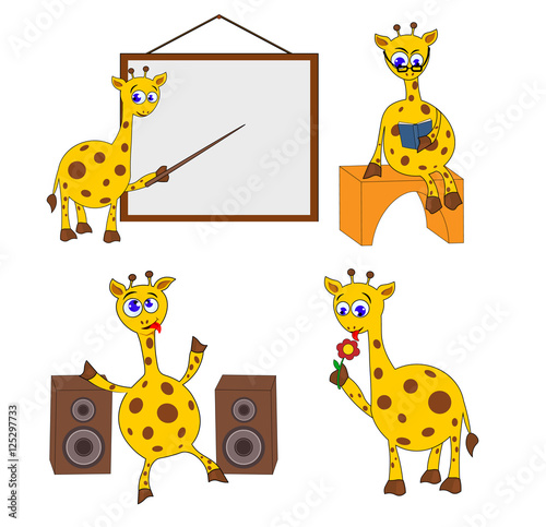 set of funny giraffes in various positions