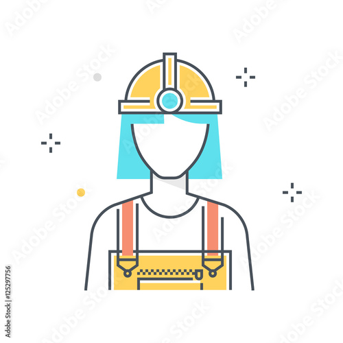 Color line, industry worker illustration, icon