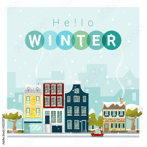 Hello winter cityscape background , vector , illustration