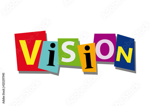 vision, word and text cut from paper, in flat design