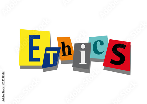 ethics, word and text cut from paper, in flat design