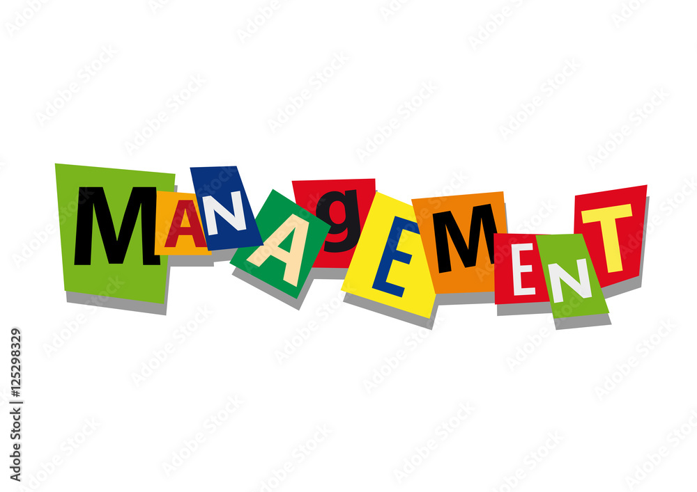 management, word and text cut from paper, in flat design