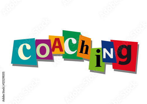 coaching, word and text cut from paper, in flat design