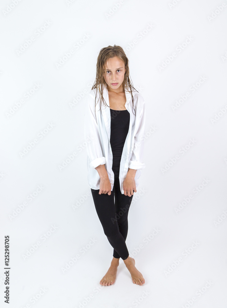 young beautiful shy teenage girl with brown hair