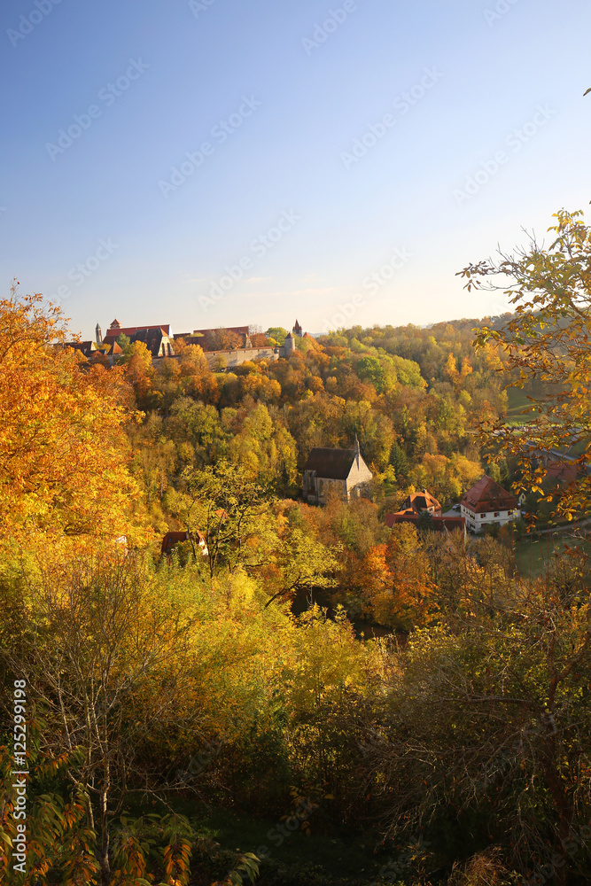 autumn in Rothenburg ob der Tauber, Bavaria, Germany. view from the wall