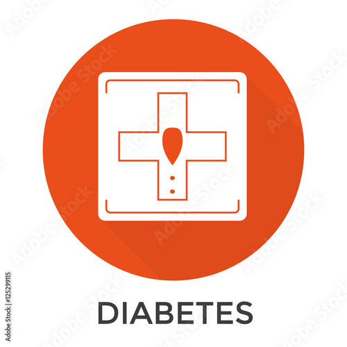 Vector abstract, flat design diabet  icon . White pictogram separated on red round background. Long shadow icons