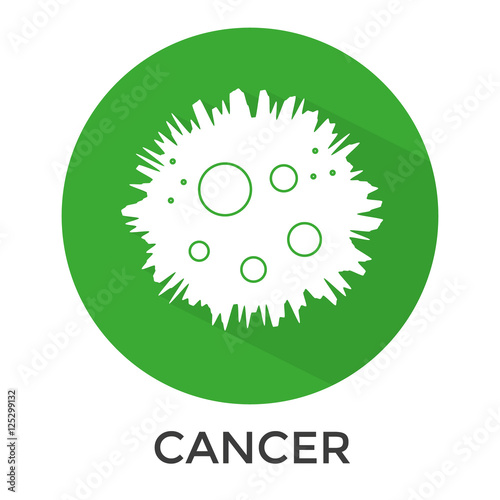 Vector abstract, flat design cancer icon . White pictogram separated on green background.Long shadow icons