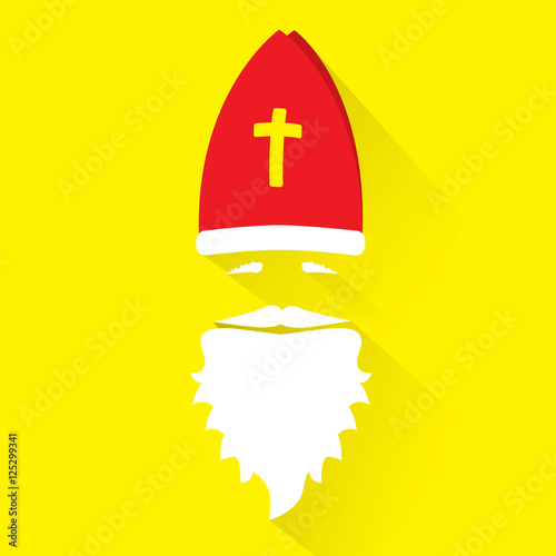 Flat Design Vector Saint Nicholas on yellow background. Greeting Card.