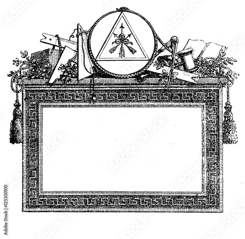 XVIII century engraving, Nuremberg masonic lodge invitation photo