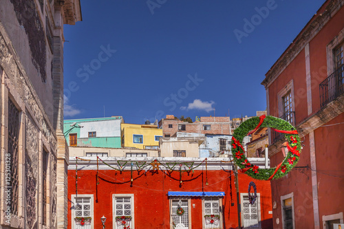 Red Colored Building Christmas Decorations Alhondiga De Granadit photo