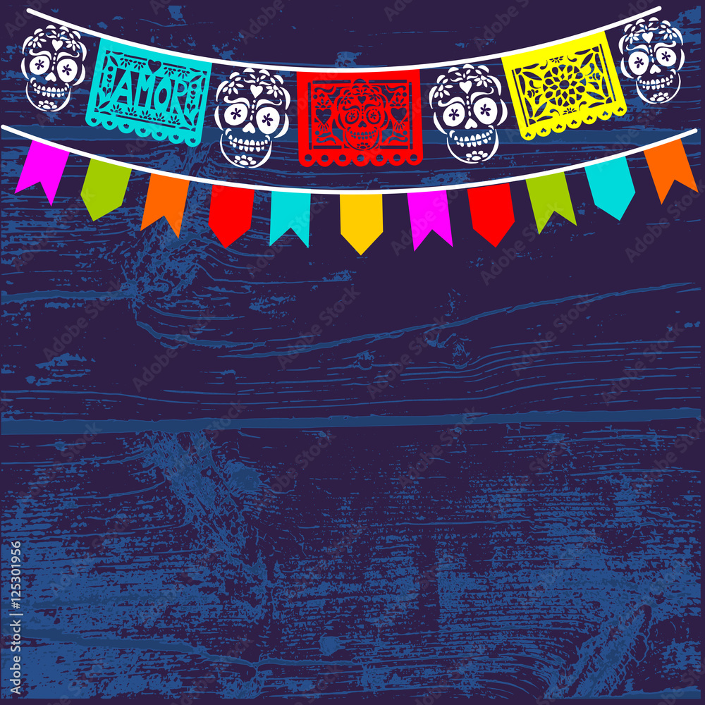 Dia de Los Muertos, Mexican Day of the Dead background with paper cut