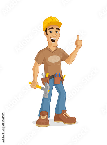 Happy male contractor vector cartoon illustration