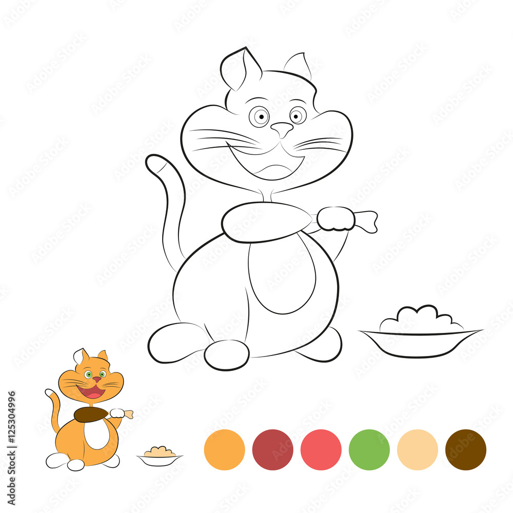 Fototapeta premium Eating cat for coloring