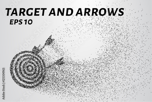 Target and arrows of particles. The target and arrows are made up of small circles and dots. Vector illustration