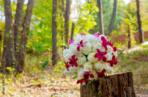wedding bridal bouquet with white orchids, roses