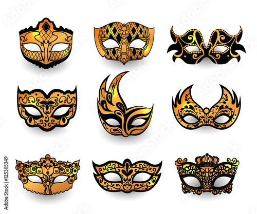 Festive masks isolated on white background. Realistic face mask icon set vector illustration.