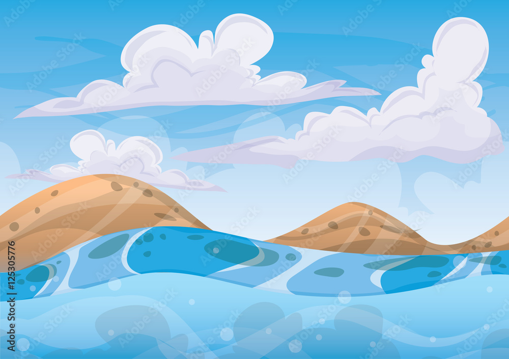 Sea Rocks Cartoon 2d cartoon vector sea background with separated layers for game art and ...