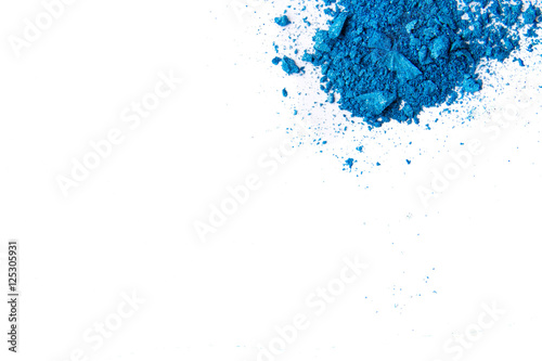 Eyeshadow Cosmetic Powder Scattered Copy Space. various set isolated on white background. The concept of fashion and beauty industry. Abstract, place for text, the texture mineral makeup