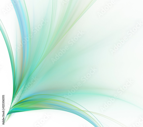 White abstract background with green feather or explosion textur